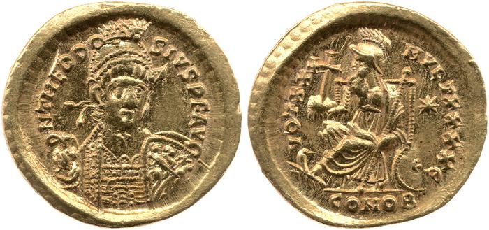 RIC X Theodosius II (East) 257, реверс, bm