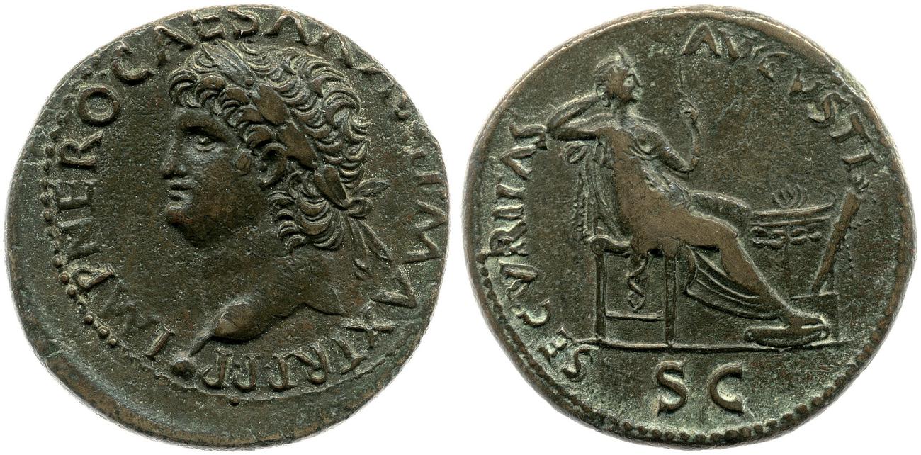 RIC I (second edition) Nero 597, аверс, bm