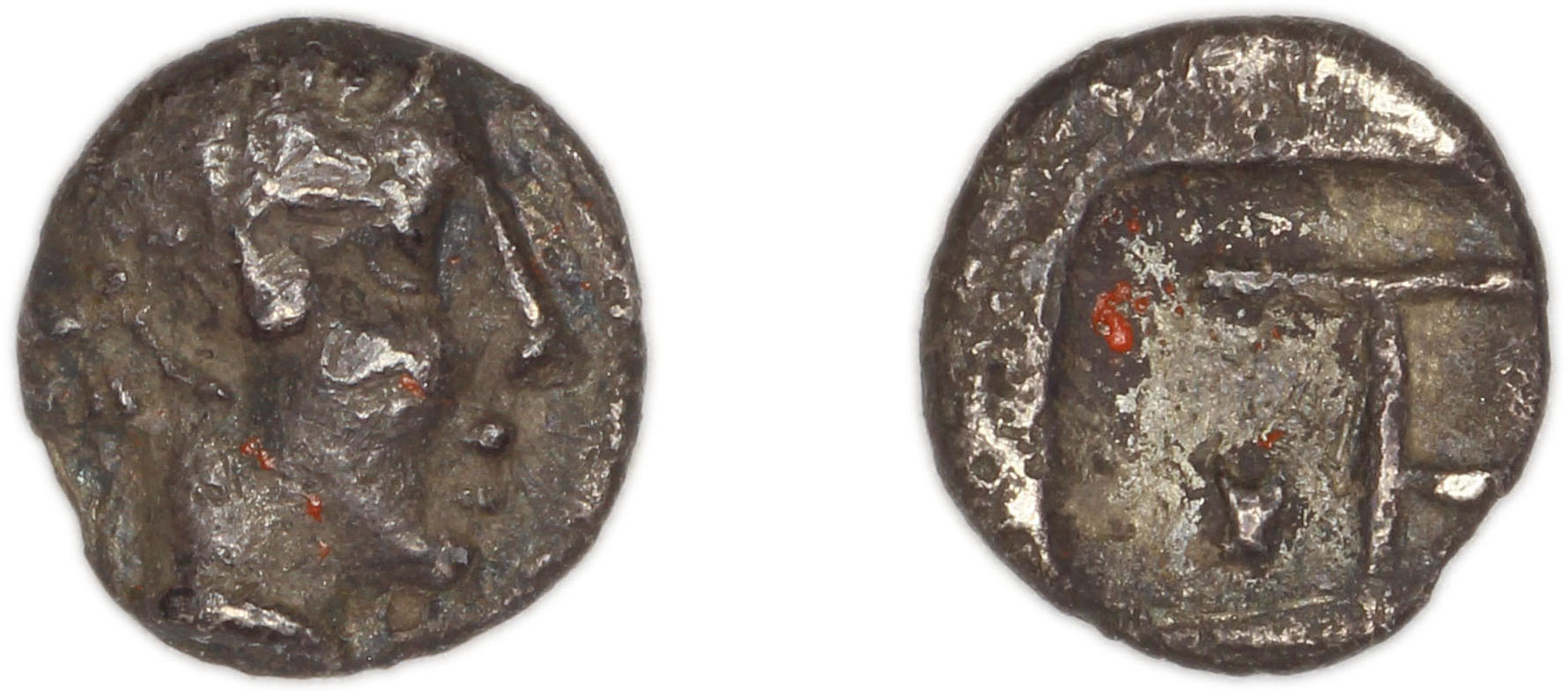 Colophon Milne 1941 Period II, quarter-obols, аверс, bm