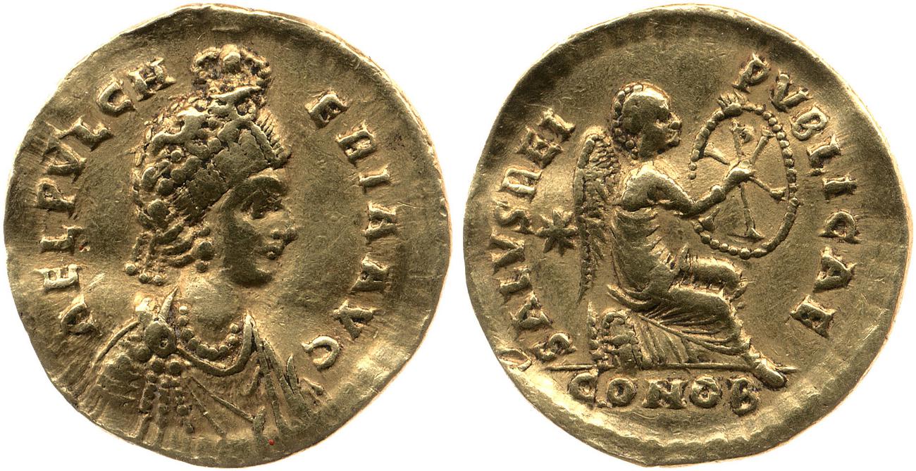 RIC X Theodosius II (East) 205, аверс, bm
