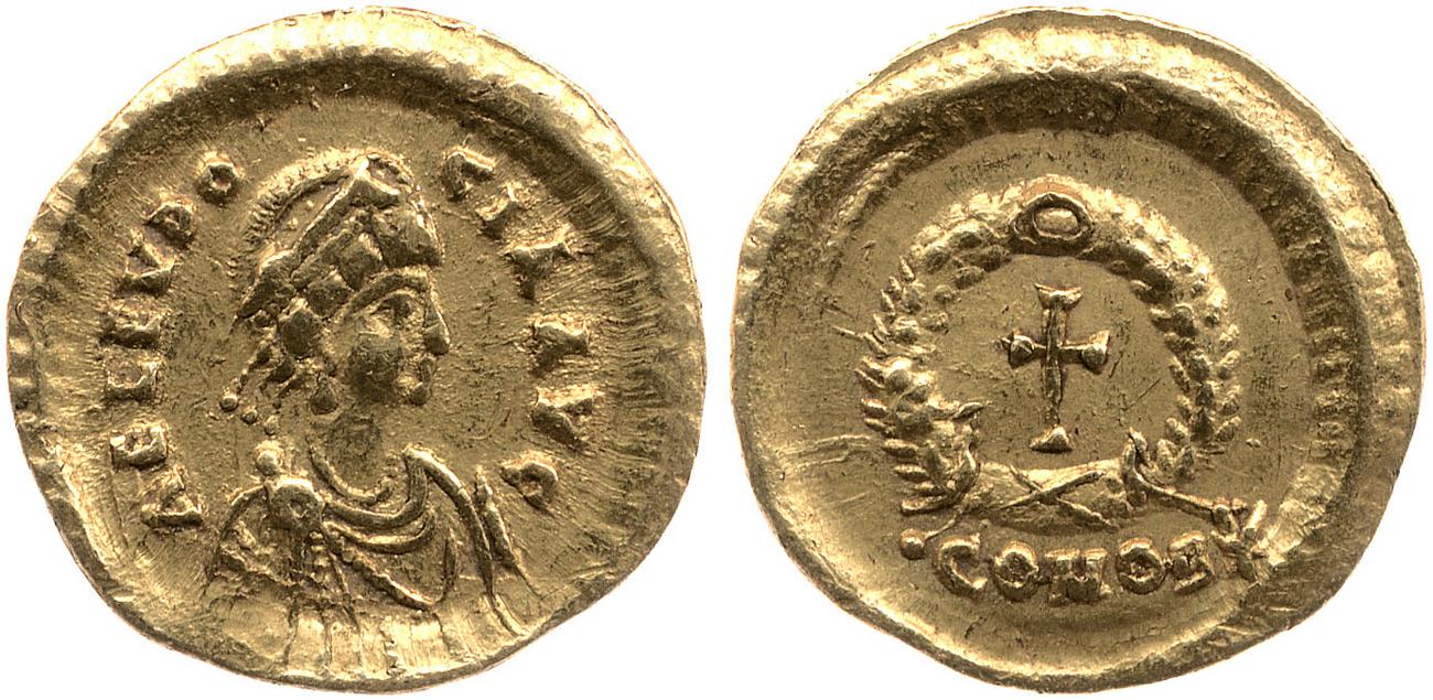 RIC X Theodosius II (East) 253, аверс, bm