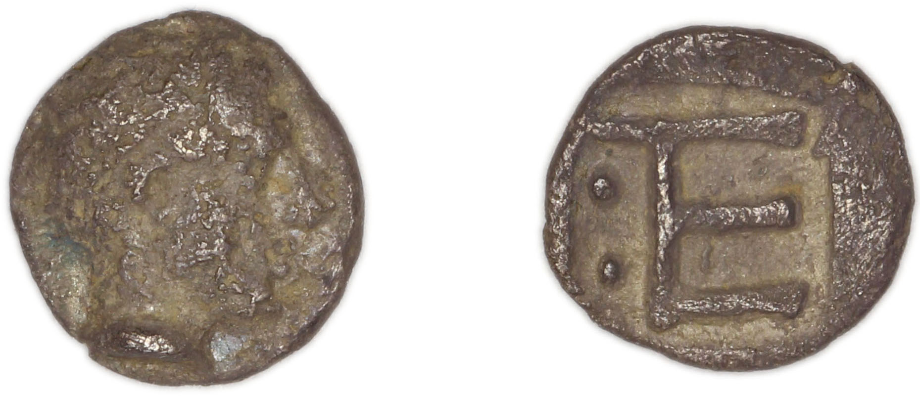 Colophon Milne 1941 Period II, quarter-obols, аверс, bm