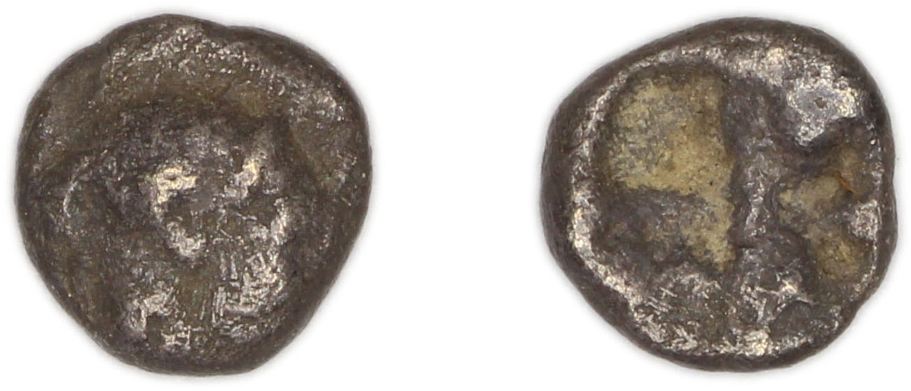 Colophon Milne 1941 Period II, half-obols, quarter obols, аверс, bm