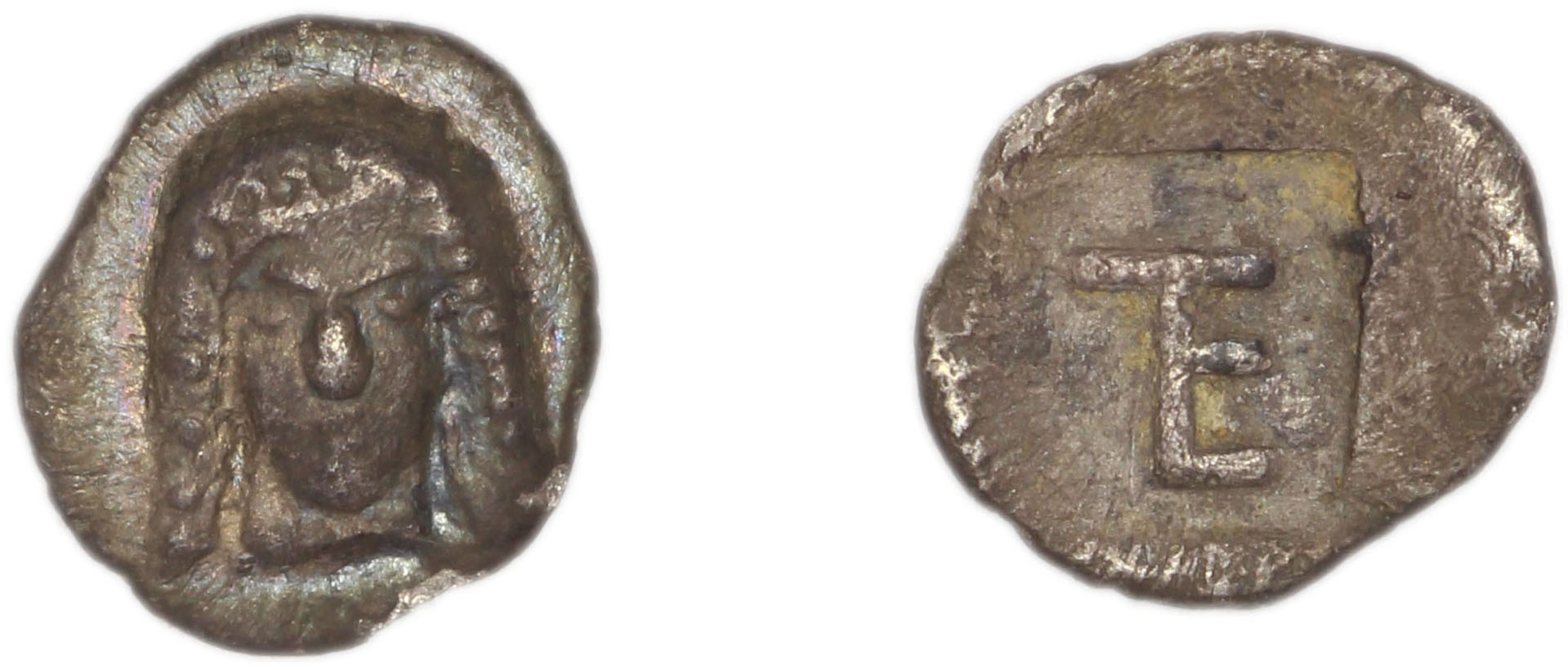 Colophon Milne 1941 Period I, quarter-obols (TE), аверс, bm