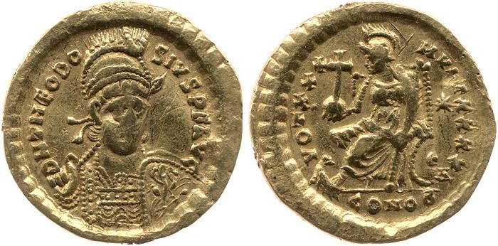 RIC X Theodosius II (East) 257, реверс, bm