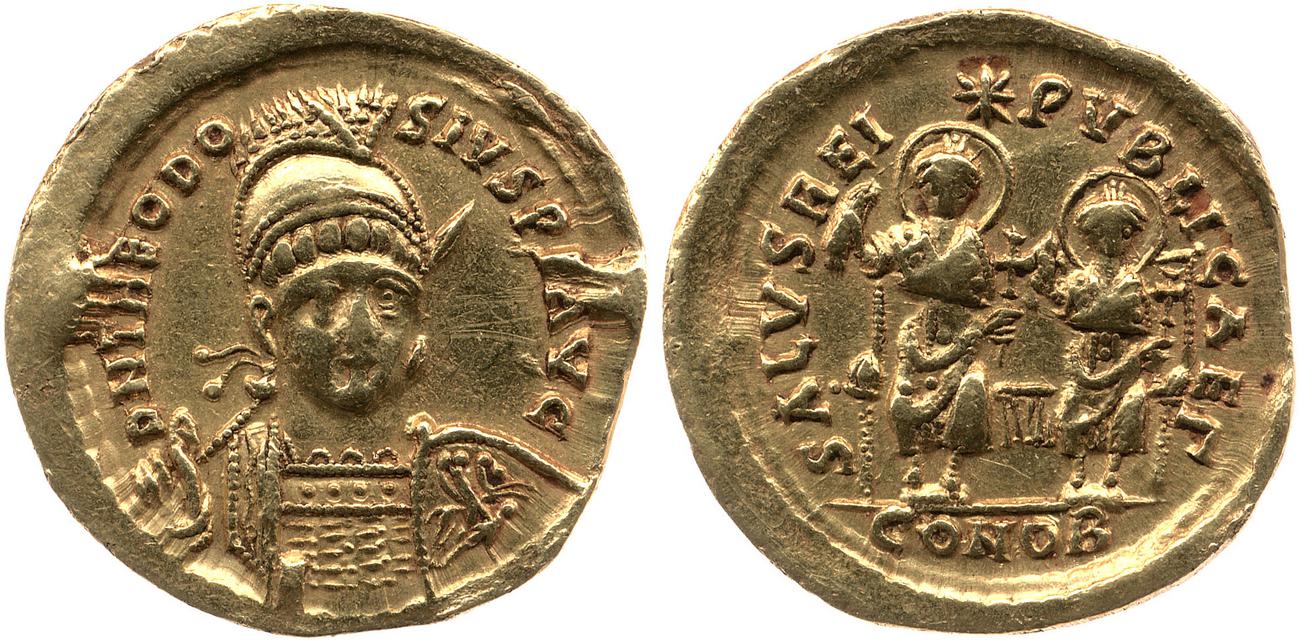 RIC X Theodosius II (East) 237, аверс, bm