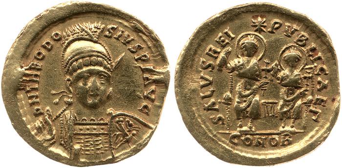 RIC X Theodosius II (East) 237, реверс, bm