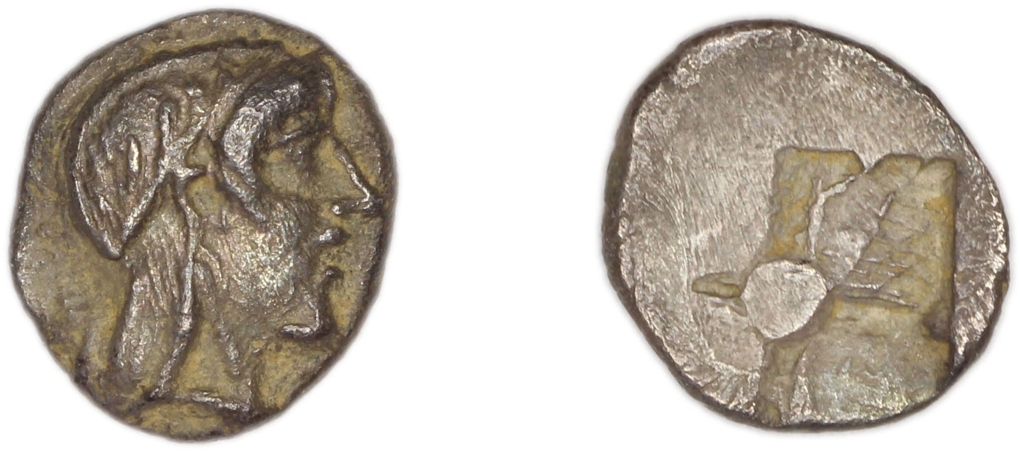 Colophon Milne 1941 Period II, half-obols, quarter obols, аверс, bm