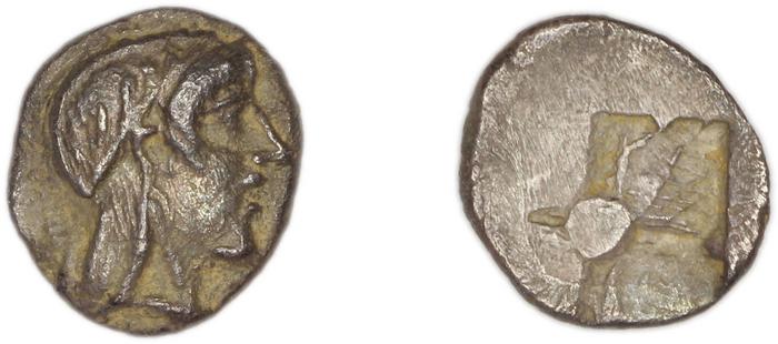 Colophon Milne 1941 Period II, half-obols, quarter obols, реверс, bm