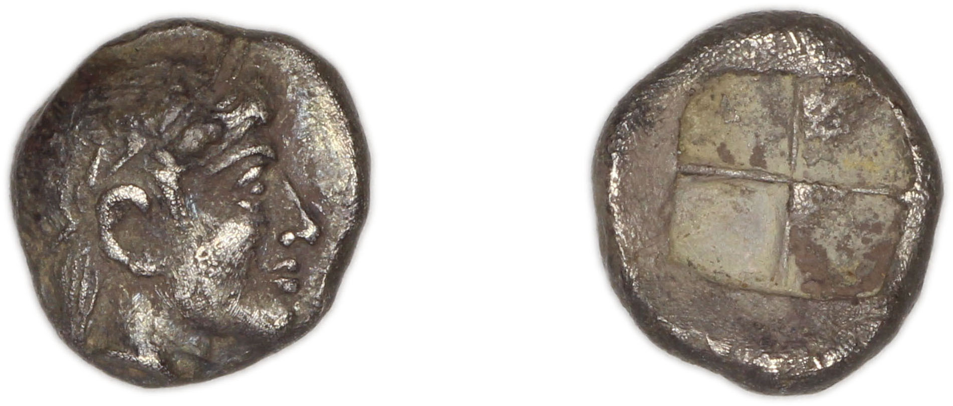 Colophon Milne 1941 Period II, half-obols, quarter obols, аверс, bm