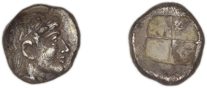 Colophon Milne 1941 Period II, half-obols, quarter obols, реверс, bm