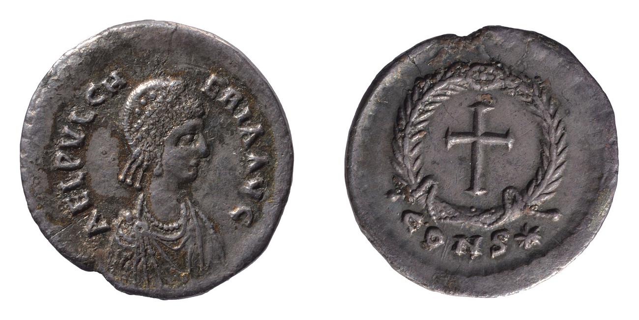 RIC X Theodosius II (East) 383, аверс, bm