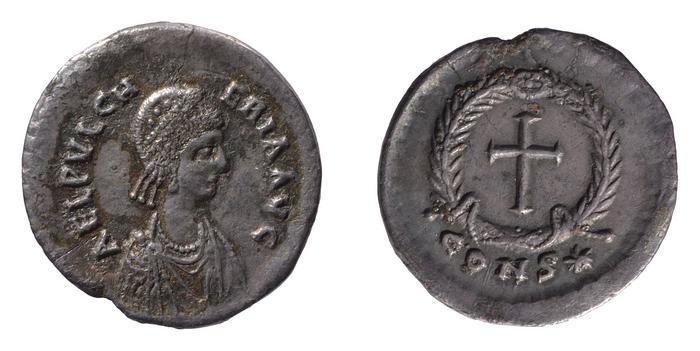 RIC X Theodosius II (East) 383, реверс, bm