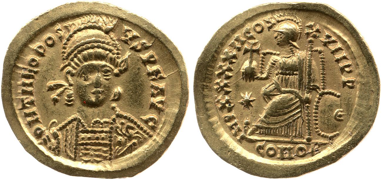 RIC X Theodosius II (East) 323, аверс, bm