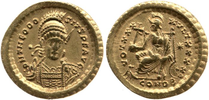 RIC X Theodosius II (East) 257, реверс, bm