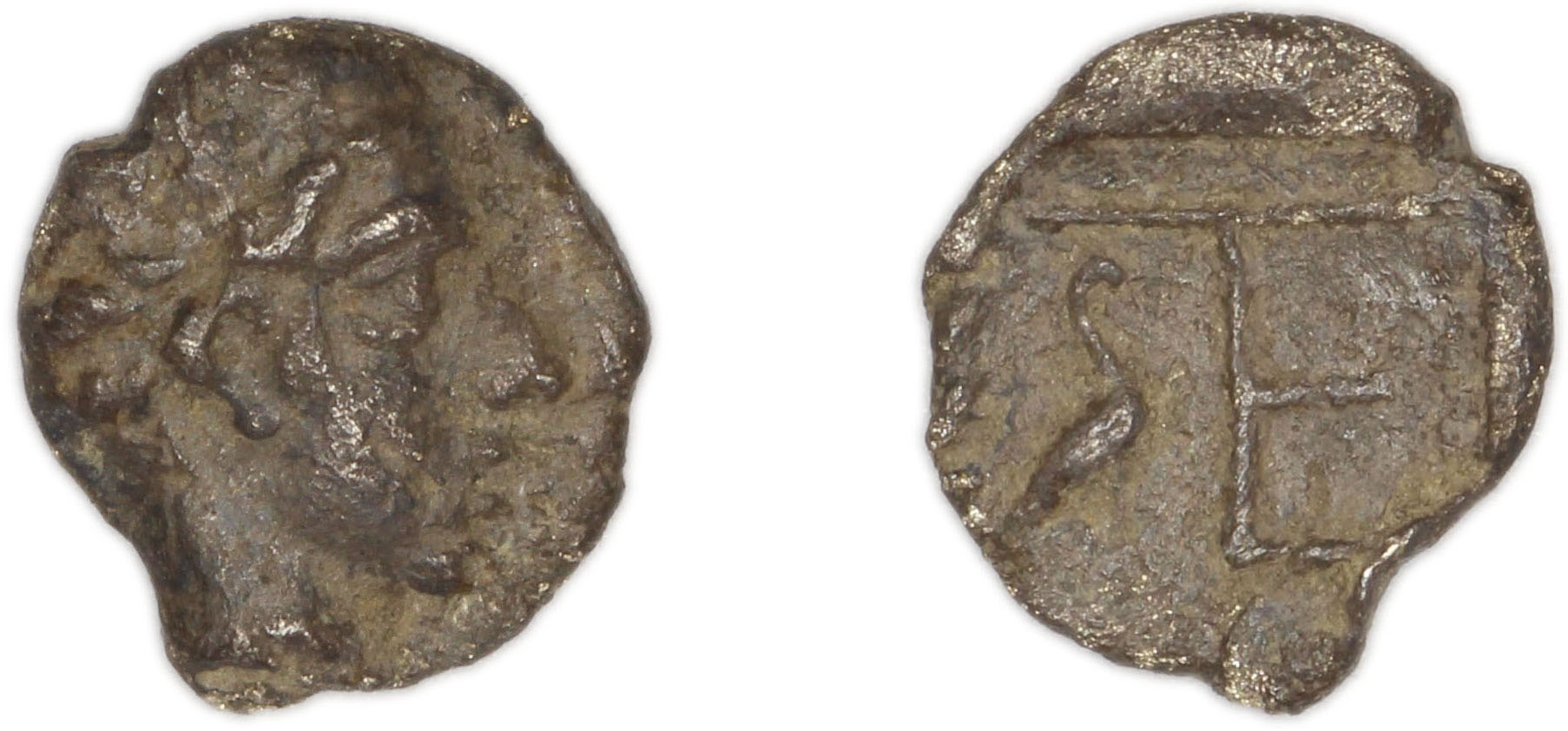 Colophon Milne 1941 Period II, quarter-obols, аверс, bm