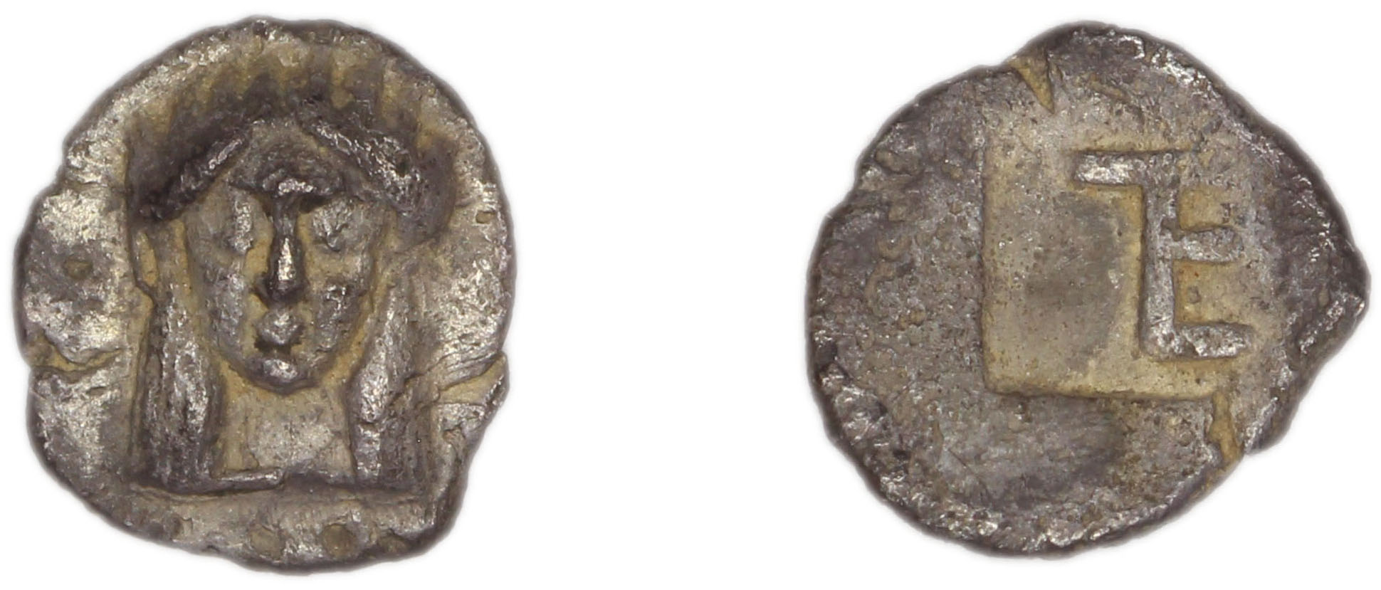 Colophon Milne 1941 Period I, quarter-obols (TE), аверс, bm