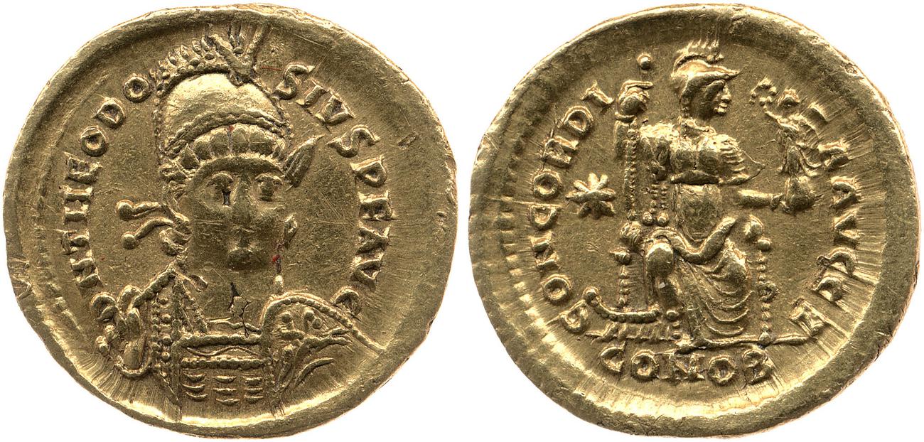 RIC X Theodosius II (East) 202, аверс, bm