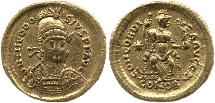RIC X Theodosius II (East) 202, реверс, bm