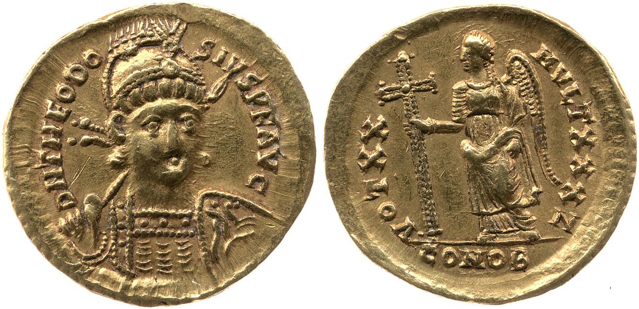RIC X Theodosius II (East) 219, аверс, bm