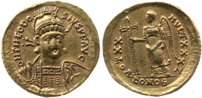 RIC X Theodosius II (East) 219, реверс, bm