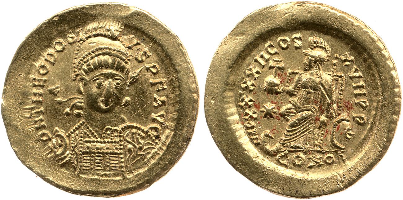 RIC X Theodosius II (East) 324, аверс, bm