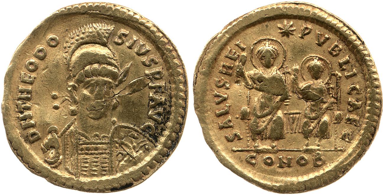 RIC X Theodosius II (East) 237, аверс, bm