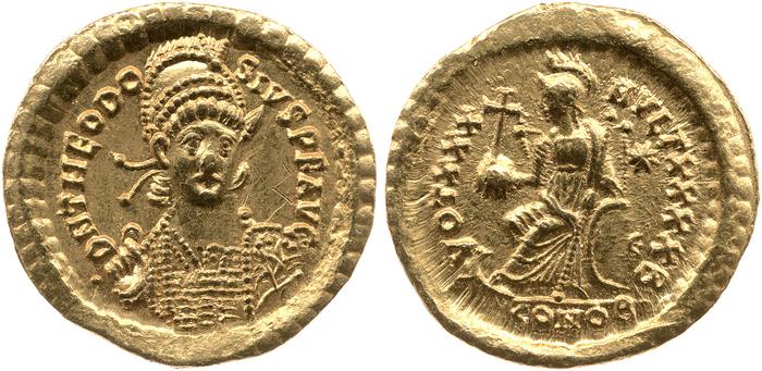 RIC X Theodosius II (East) 257, реверс, bm
