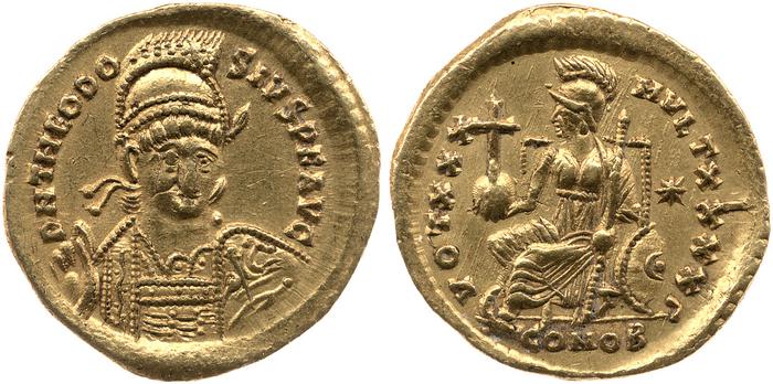 RIC X Theodosius II (East) 257, реверс, bm