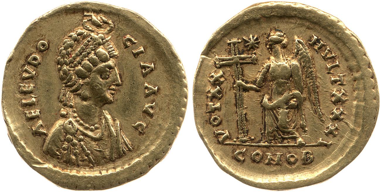 RIC X Theodosius II (East) 228, аверс, bm
