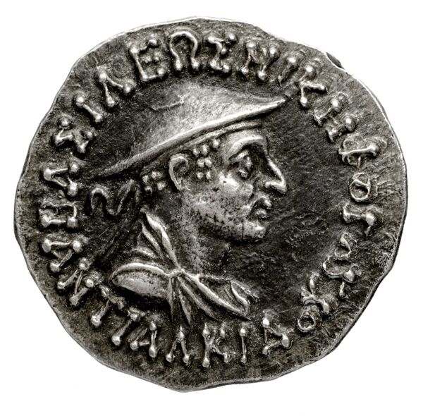 Bactrian and Indo-Greek Coinage Antialcidas 18.4, аверс, bnf-bigr