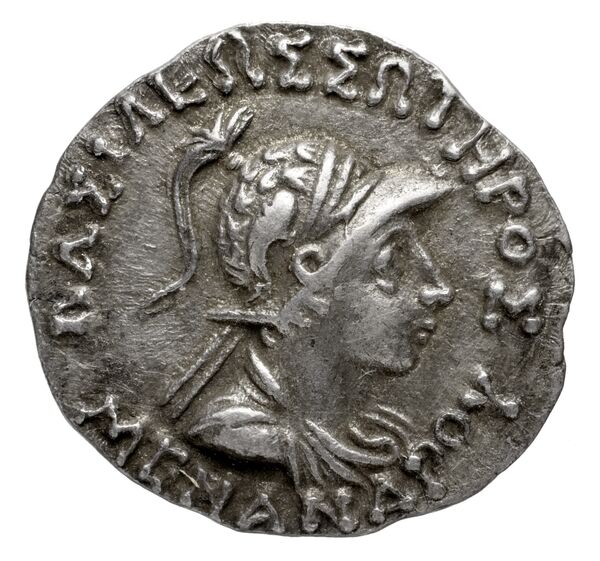 Bactrian and Indo-Greek Coinage Menander I 14.7, аверс, bnf-bigr