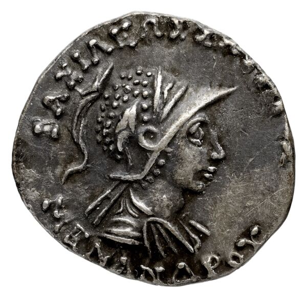 Bactrian and Indo-Greek Coinage Menander I 14.7, аверс, bnf-bigr