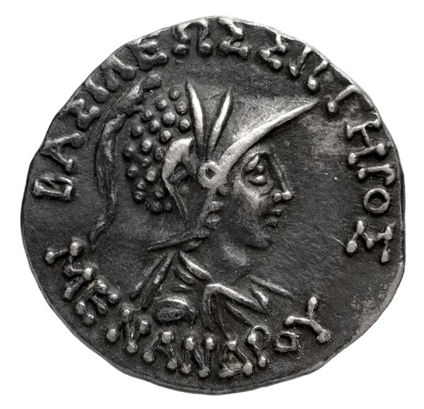 Bactrian and Indo-Greek Coinage Menander I 14.7, аверс, bnf-bigr