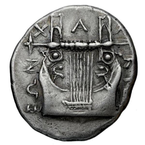 Chalcidian League Olynthus Robinson /Clement 1938 Group A-M, tetradrachms and tetrobols, реверс, bnf-iris