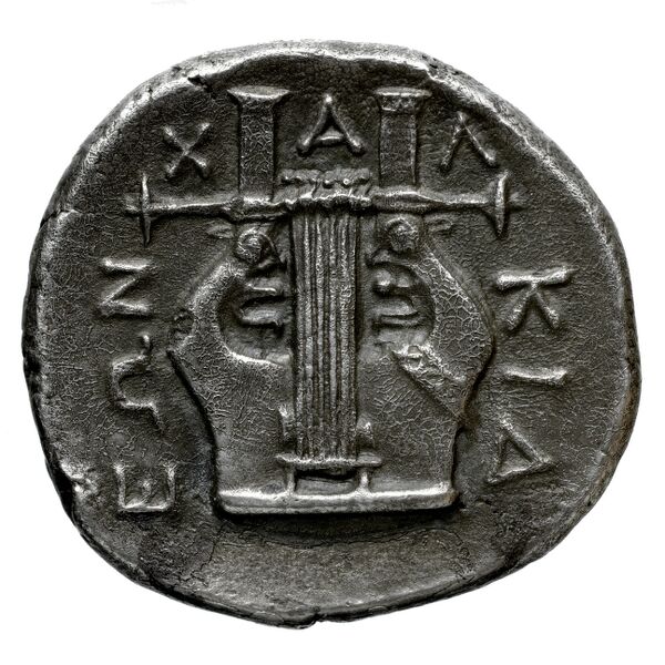 Chalcidian League Olynthus Robinson /Clement 1938 Group A-M, tetradrachms and tetrobols, реверс, bnf-iris