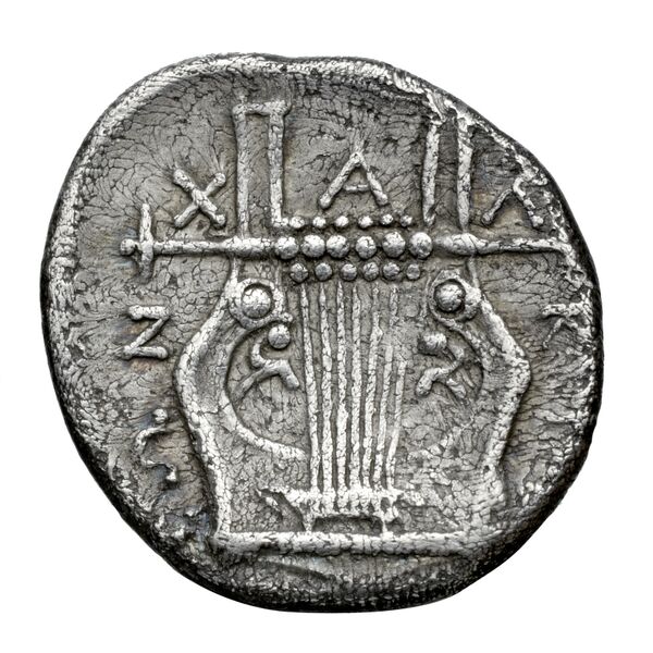 Chalcidian League Olynthus Robinson /Clement 1938 Group A-M, tetradrachms and tetrobols, реверс, bnf-iris