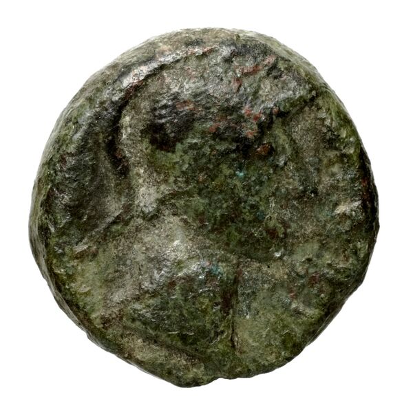Obverse: Head wearing turreted crown Tête, coiffée d'une couronne de tours. Reverse: Caduceus Caducée