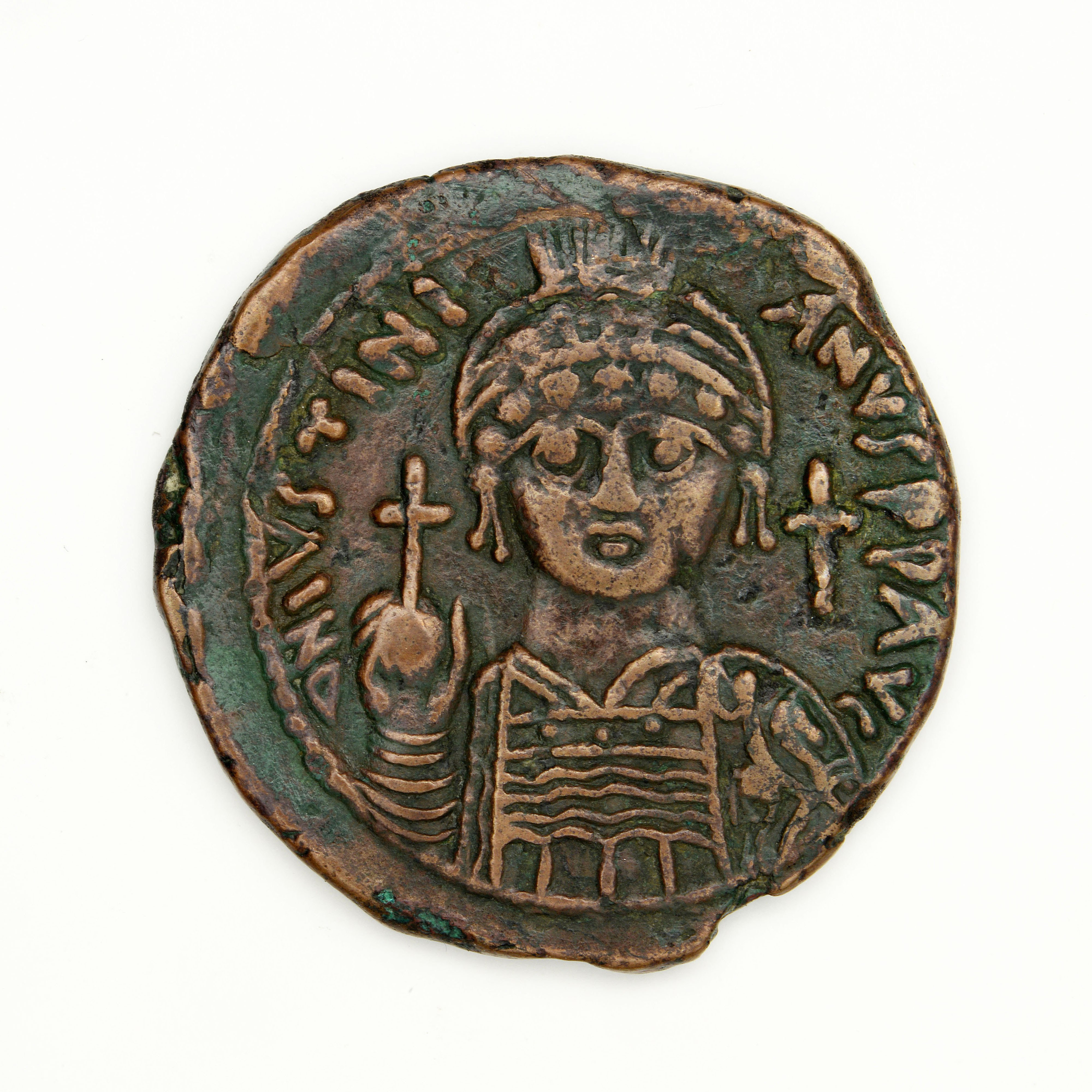 Justinian I — Follis (Nikomedeia, 555–556), аверс, do_byzant