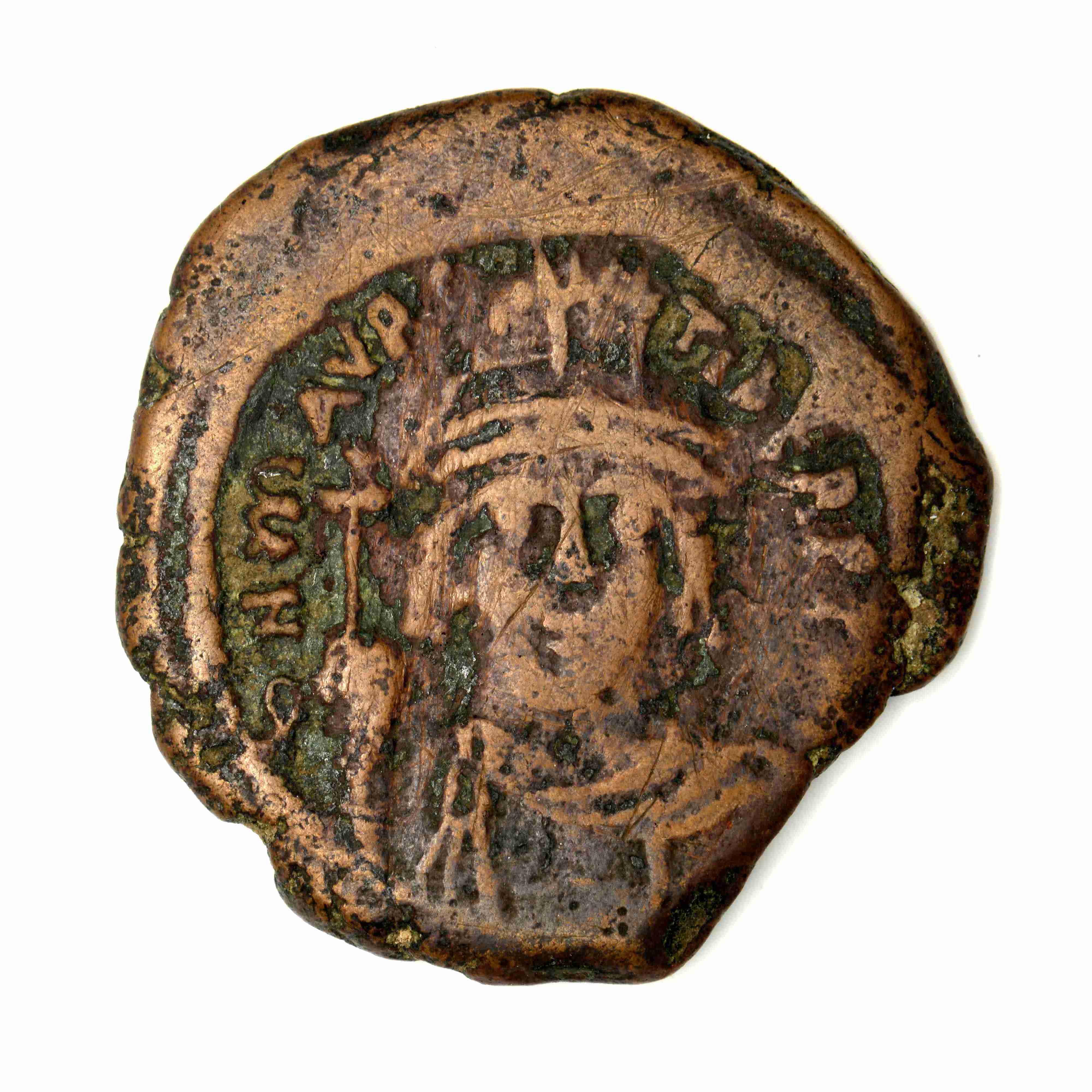 Maurice Tiberius — Follis (Constantinople, 586–587), аверс, do_byzant