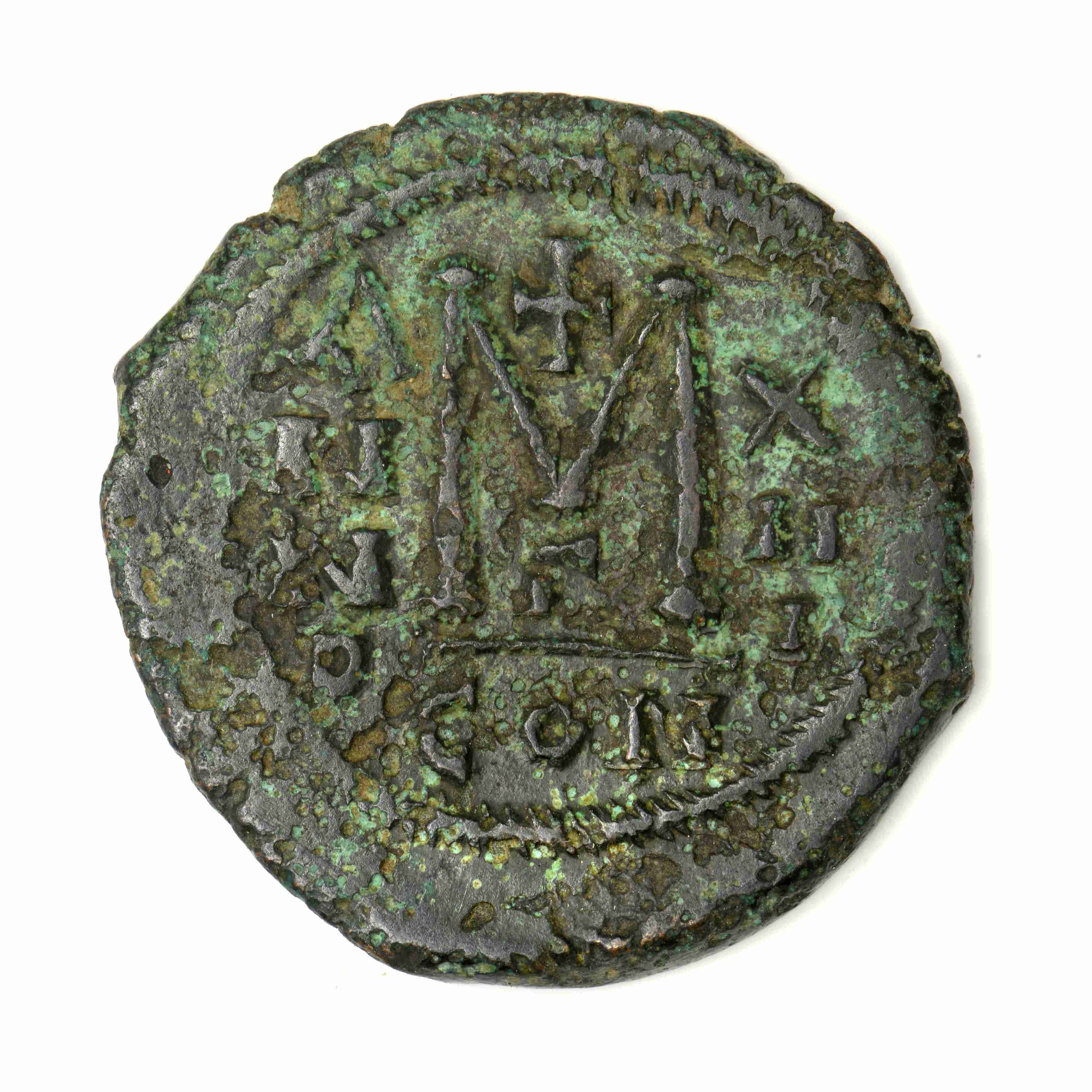 Maurice Tiberius — Follis (Constantinople, 586–587), реверс, do_byzant